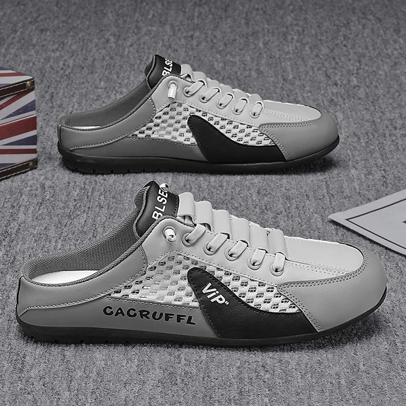 Summer Breathable Backless Men's Mules! Mesh Splicing Trendy Shoes, Slip - on Lazy Shoes Casual Shoes