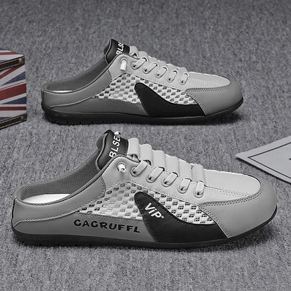 Summer Breathable Backless Men's Mules! Mesh Splicing Trendy Shoes, Slip - on Lazy Shoes Casual Shoes