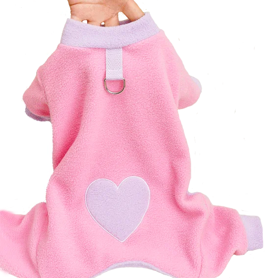 Heart Pattern Dog Pajamas for Small Dogs, Warm Fleece Dog Jumpsuit Yorkie Puppy Onesie Autumn Winter Clothes Chiwawa Pet Apparel