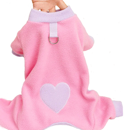 Heart Pattern Dog Pajamas for Small Dogs, Warm Fleece Dog Jumpsuit Yorkie Puppy Onesie Autumn Winter Clothes Chiwawa Pet Apparel