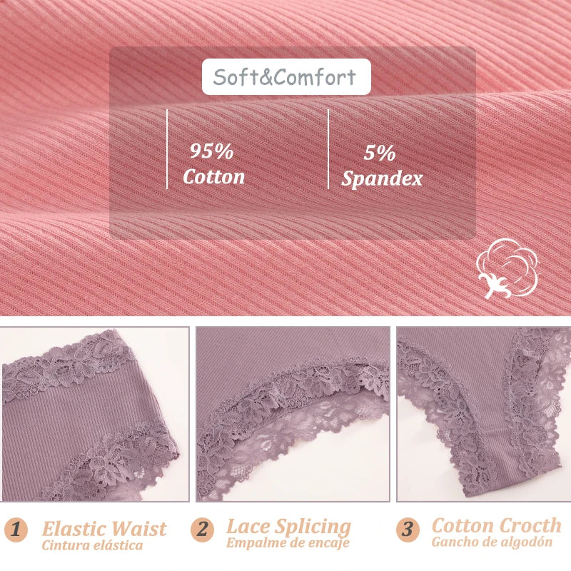 4Pcs/Set Seamless Cotton Brazilian Pants For Women Elastic High Waist Breathable Underpants Ladies Lace Panties Sexy Lingerie