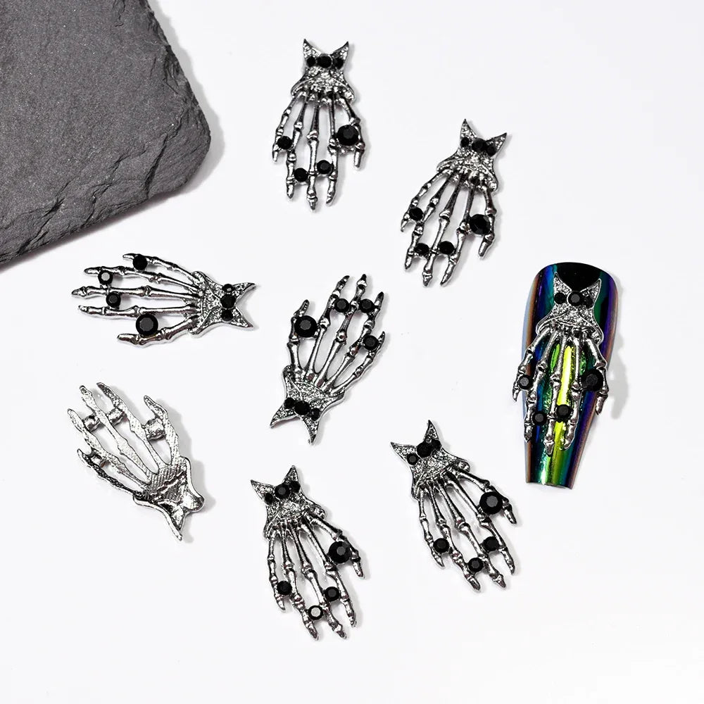 10pcs/Bag Spooky Metal Bone Skeleton Nail Charms Halloween Designs Decoration Nail DIY Accessories Skull Halloween Cross Decor