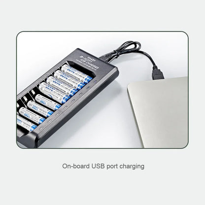 Rechargeable Battery Charger USB Output 8 Slots Fast Charging Short Circuit Protection for 1.2V NiMH AAA/AA Batteries Charger