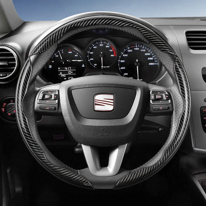 Suitable for Seat Carbon Fiber Texture Steering Wheel Cover with Segmented Quick-Release Design, Durable, for Models Such as Ibiza, Arona, Leon, Leon Sportstourer, Ateca, Etc., in Black, Blue, Red, Silver, and White by PDG ibma