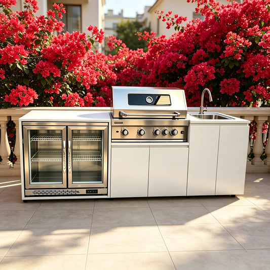 Stainless Steel Outdoor Kitchen With BBQ And Fridge With Grill Cooktop Sink Fridge Rolling Movable On Wheels For Backyard Patio by PDG ibma