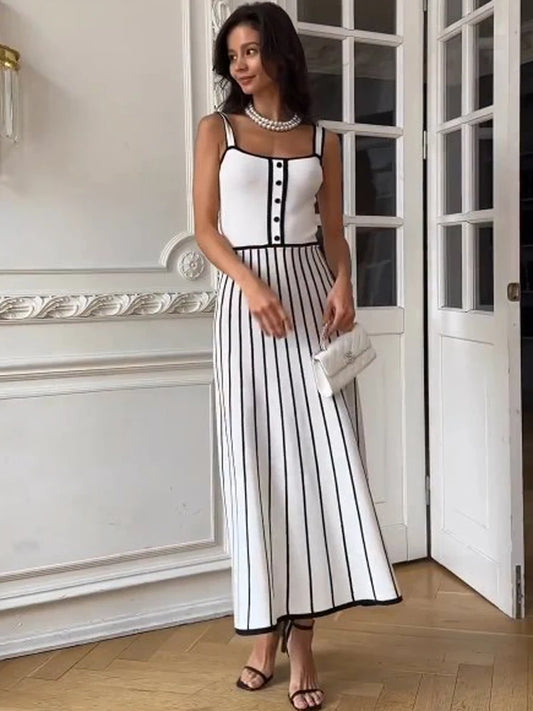 Tossy Striped Knit Backless Maxi Dress Women Slim Contrast Strapless Fashion Elegant Party Dress 2024 Knitwear Female Long Dress by PDG ibma
