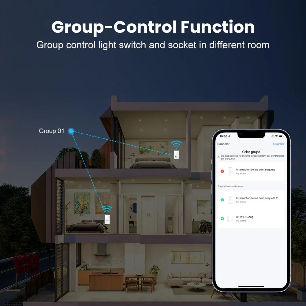 AVATTO Tuya WiFi Smart Light Switch with Socket,Brazil Stand 16A Touch Button Wall Switch,Work for Alexa Google Home