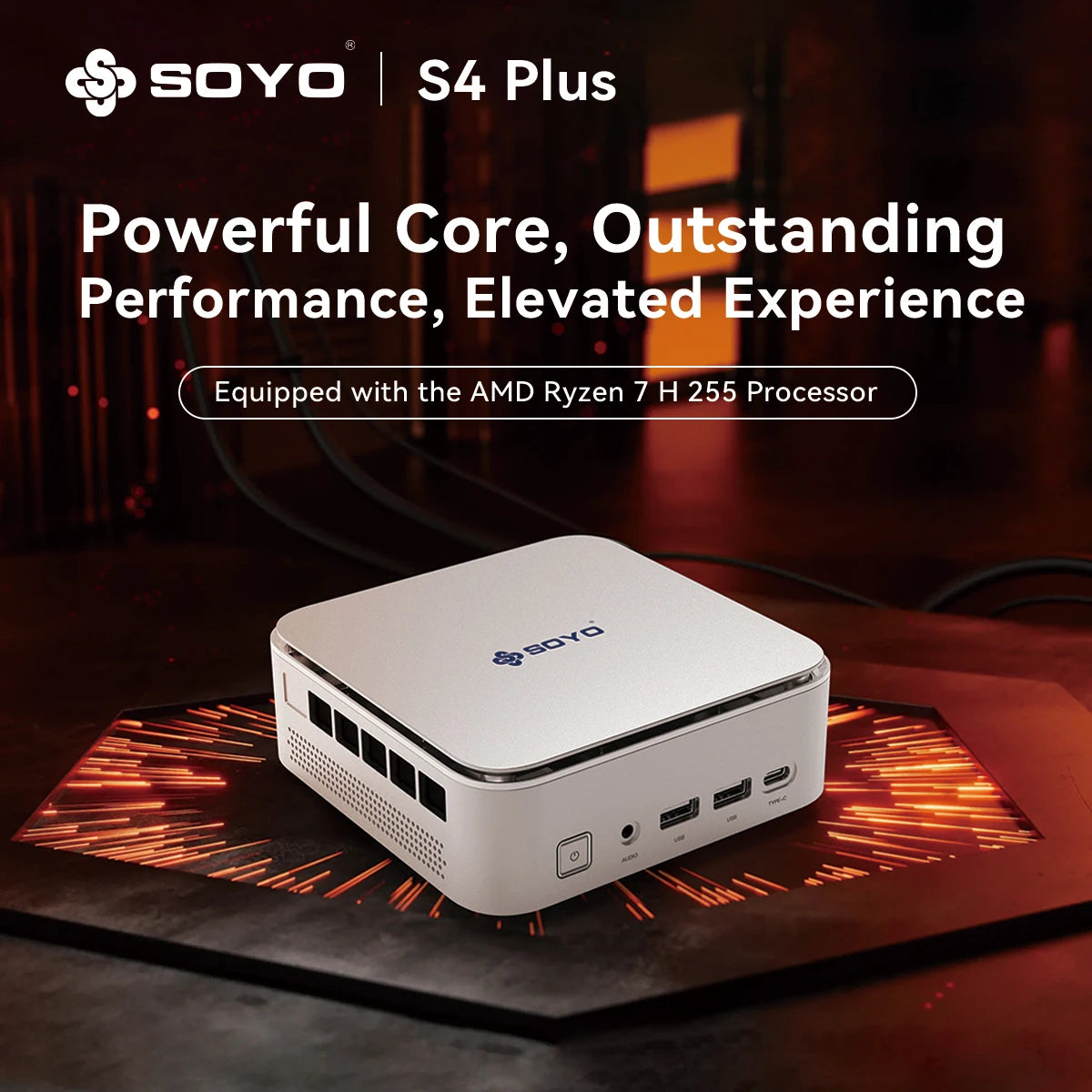 SOYO S4 Plus Mini PC AMD Ryzen 7 H255 CPU 24G DDR5 RAM (Upt 64GB)512GB SSD PCIE3.0 NVME WIFI6 BT5.2 Dual 4K@120Hz Gaming Computer