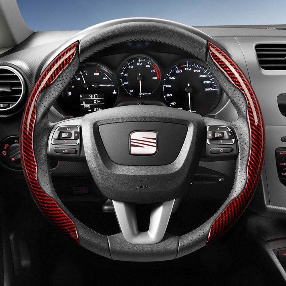 Suitable for Seat Carbon Fiber Texture Steering Wheel Cover with Segmented Quick-Release Design, Durable, for Models Such as Ibiza, Arona, Leon, Leon Sportstourer, Ateca, Etc., in Black, Blue, Red, Silver, and White by PDG ibma