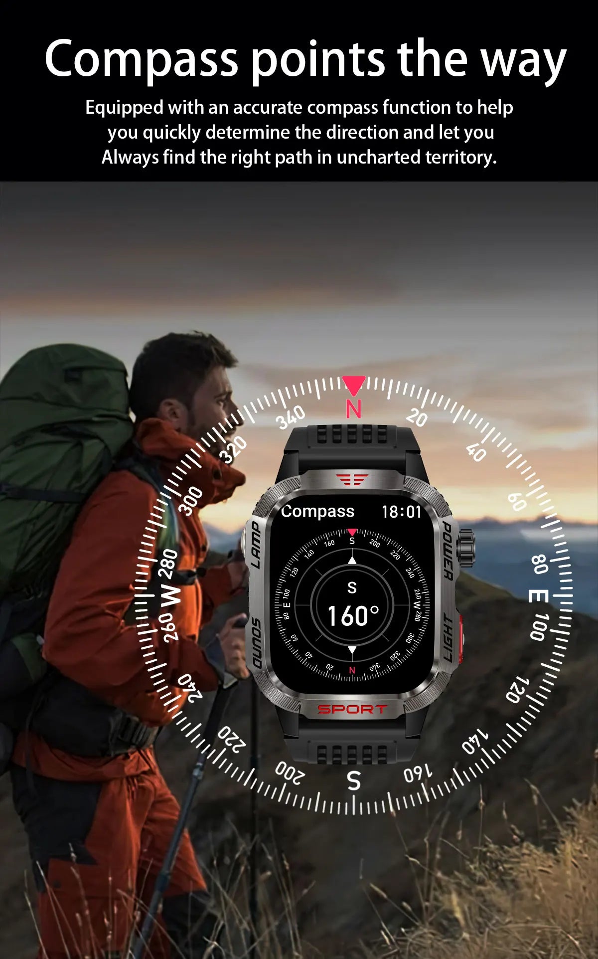 2026 New LED flashlight Military Smart Watch Men IP68 GPS Outdoor Sports Fitness Tracker Health Monitor 2.01" BT Call Smartwatch