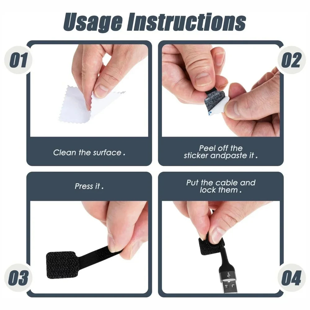 10/20Pcs Self Adhesive Reusable Cable Ties Wire Organizer Storage Stand Mouse Earphone Data Cord  Desktop Tidy Management Winder