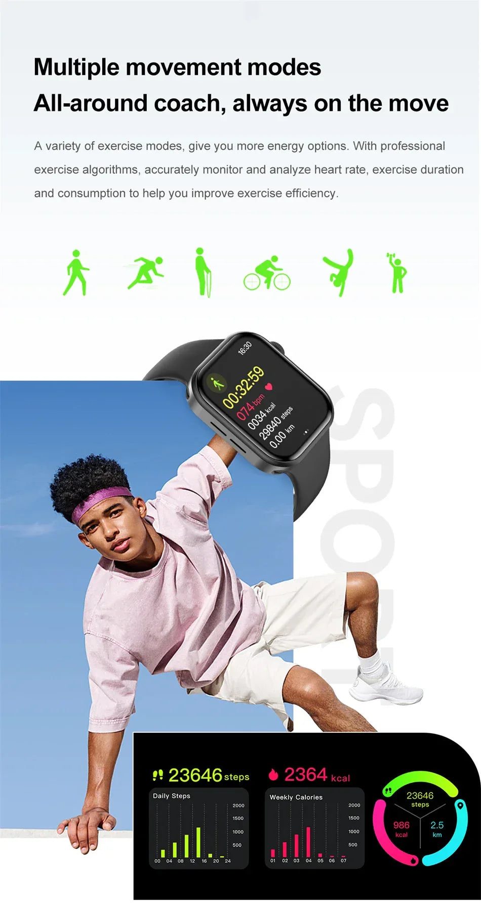 LIGE New Heart Rate Health Smartwatch Men Women 2.01" Bluetooth Call Music Smart Watches Ladies Sports Fitnesss Smart Watch Gift