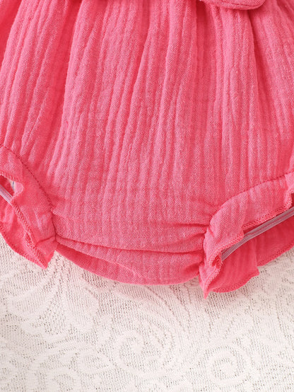 Baby Girl Bow-Knot Suspender Top with Ruffles + Bow-Knot Shorts Set, Cute and Breathable Two-Piece Summer Set