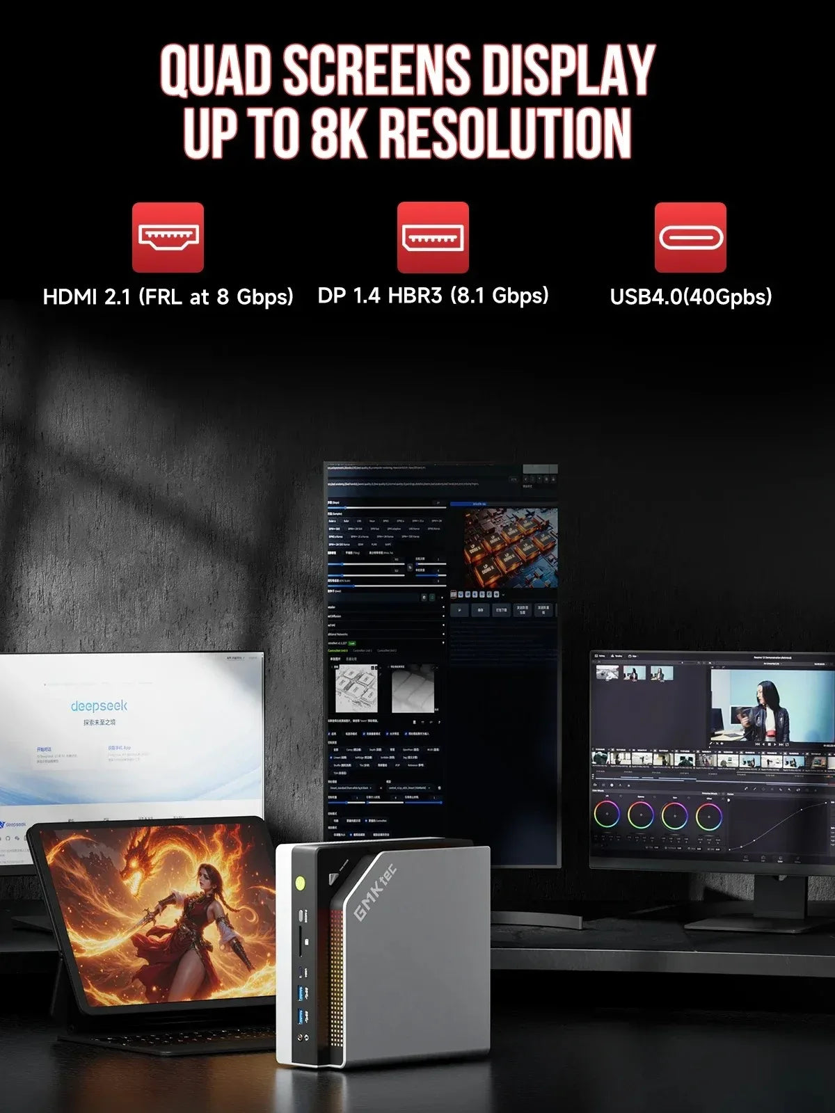 GMKtec EVO-X2 Next Gen AMD Strix Halo Al Mini PC AMD Ryzen AI Max+ 395 LPDDR5X 128GB/64GB/96GB WIFI7 BT5.4 Triple Cooling Fan