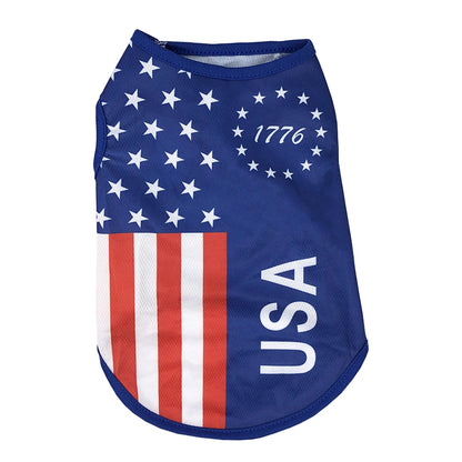 Summer Cool Dog Clothes Mesh Breathable Vest For Small Dogs Cats Independence Day Pet T-shirt Two-legged Clothing Teddy Costume