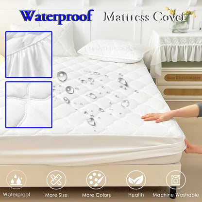 Waterproof Throw Mattress Cover Bed Fitted Sheet Mattress Bedspread Protector Pads Single/Double/King/Queen Full Size Gray/White