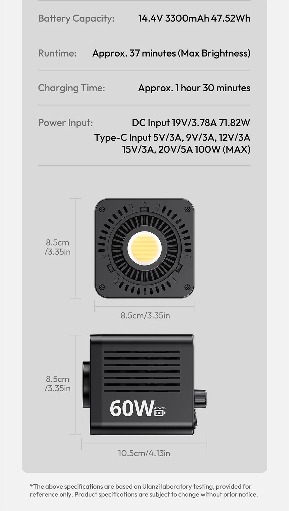 Ulanzi C60 60W COB Video Light Bi-Color Led Light 2500-6500K 3300mAh Mini Bowens Mount for Photography Studio Lighting Live Vlog