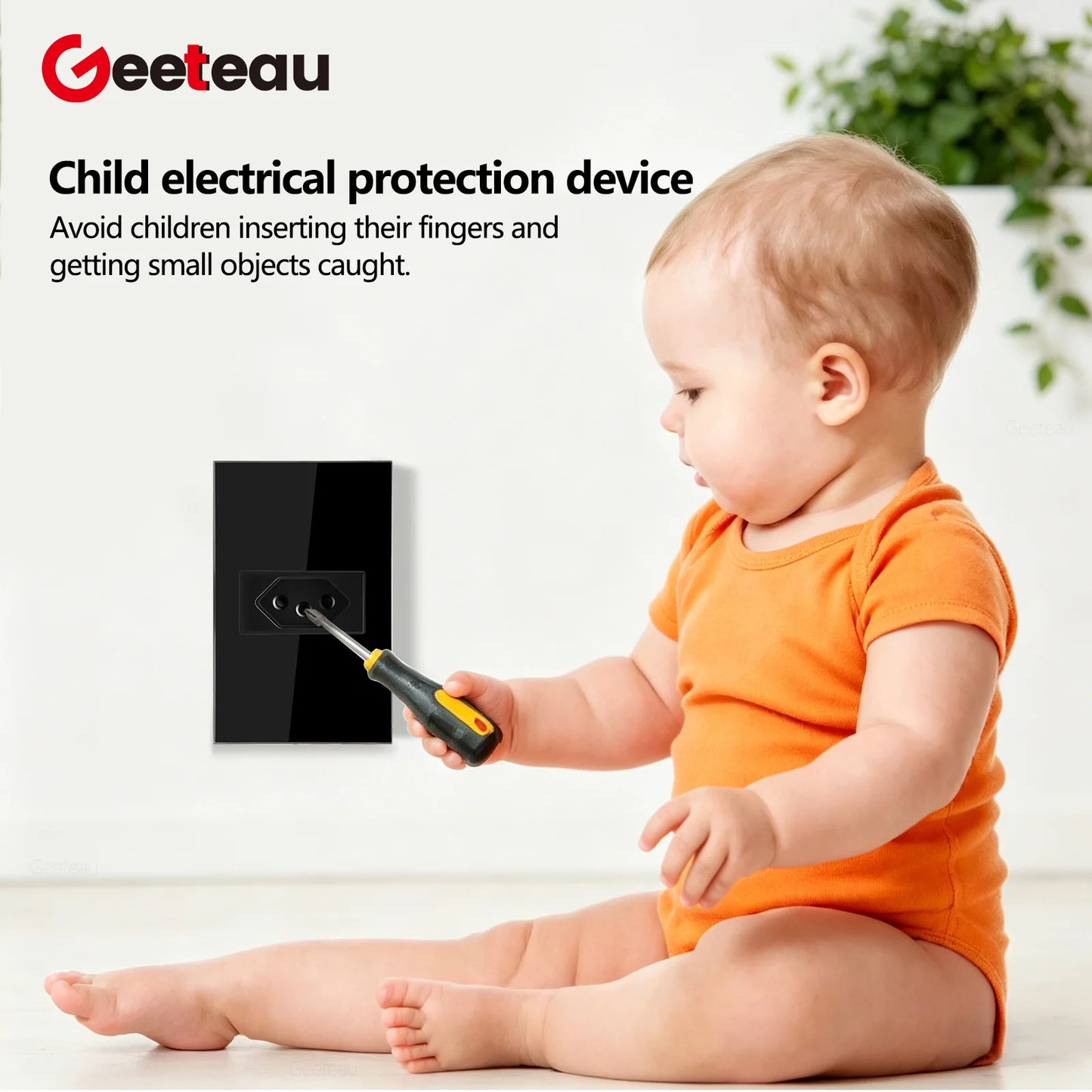 Geeteau Black White Glass Panel Single Brazil Wall Socket 10A Full paddle  Standard Home Safe Stable Household Power Plug