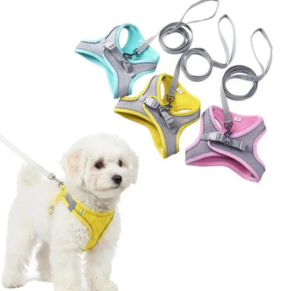 Adjustable Soft Mesh Pet Harness with Leash Escape-Proof Reflective Dog Walking Vest for Small and Medium Cats Puppies