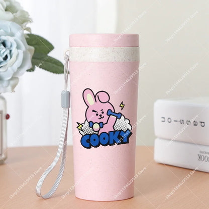 350ml BT21 Portable Water Bottle COOKY TATA RJ Cute Anime Leak-proof Plastic Drinking Cup Milk Coffee Juice Cup Drinkware Gift