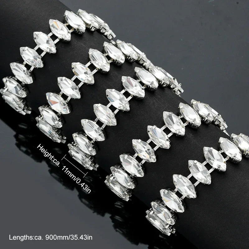 QIAO 90cm Rhinestone Crystal Chain Diamante Lace Diamond Trim Ribbon Necklace Applique Gem Sparkle Wedding Dress for DIY Craft