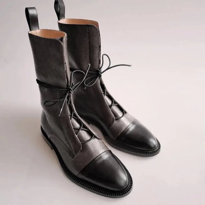 Boots Women's 2023 New Autumn Shoes Single Boots British Style Mid Barrel Slim Boots Children's Black Motorcycle Boots