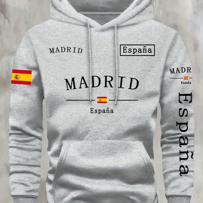 Spanish flag madrid printed Autumn and Winter Warm Cotton Men's Fleece Oversized Hoodie Outdoor Commuter Men's High Elastic top