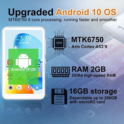 Famue BF12 4-inch 1080P MP4 Player, Android 10, Wi-Fi Bluetooth, YouTube Instagram Spotify Amazon Music Play Store Download