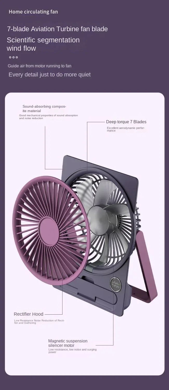 Ultra-thin Desktop Fan Digital Display USB Charging Strong Wind Portable Silent Card Style Fan Dormitory Office Summer Small Fan