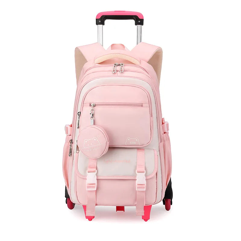 Children School Backpack Trolley Bag with Wheels Students Backpack Book Bag Rolling School bag for Girls Kids Wheeled Backpack