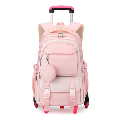 Children School Backpack Trolley Bag with Wheels Students Backpack Book Bag Rolling School bag for Girls Kids Wheeled Backpack