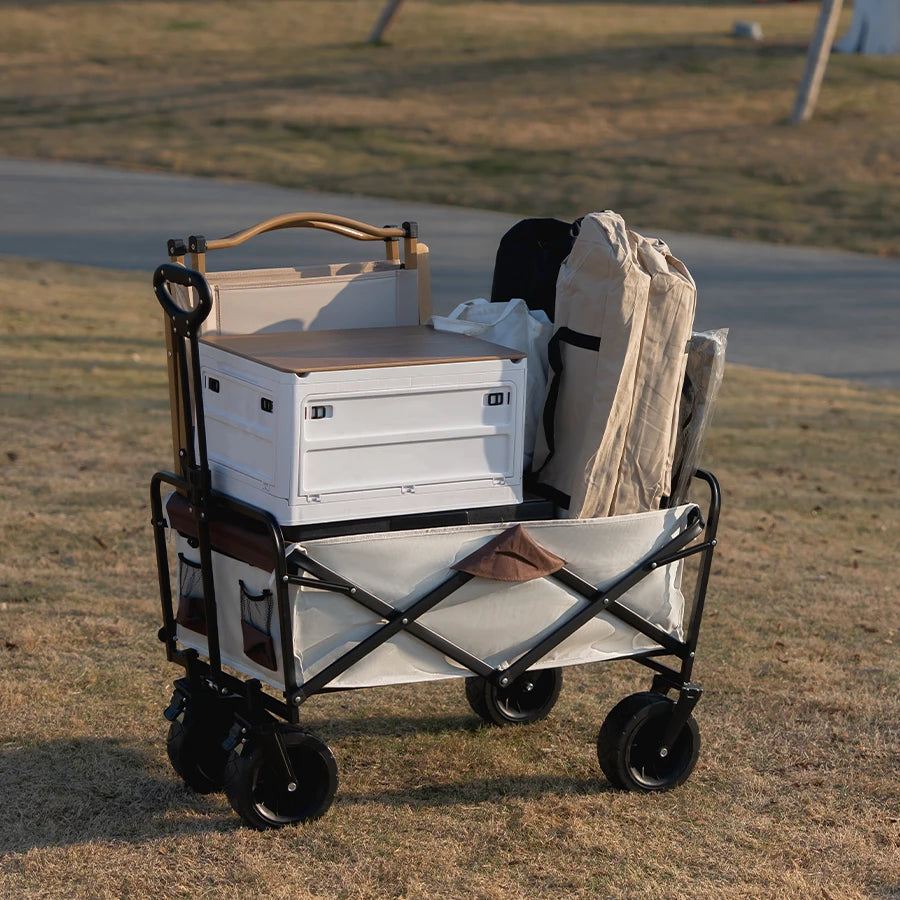 Heavy Duty Outdoor Folding Wagon Cart Large Capacity Collapsible Utility Wagon Trolley Portable Garden Beach Camping Equipment