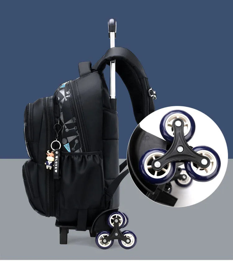 High-capacity on 2/6 Wheels Waterproof Luggage Rolling Bag Student Shoulder Backpack  Detachable Children Rolling School Bags