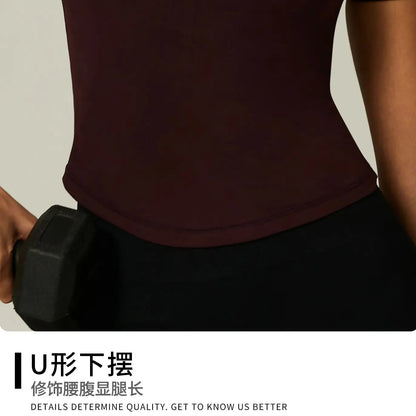 ZHEJIN Seamless Sports T-shirt Women Slim Fit Gym Workout Top Short Sleeve Yoga Shirt Curved Hem Breathable Athletic Sportswear