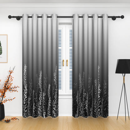2pcs/set Solid Color Gradient Window curtains Bottom Leaf Print Thermal Insulated Polyester Bedroom Living Room Blackout Curtain