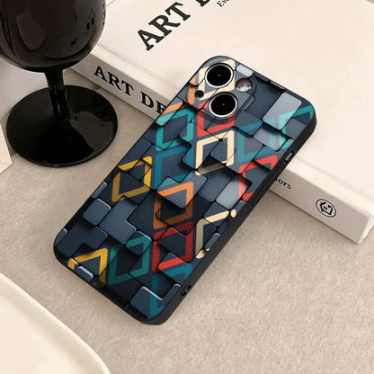 Men's cool creative cube Building Block IMD Phone Case FOR IPhone 16promax 14 11 12 Pro 8 7 15 Plus 13 Pro MAX XR XS Black Cover