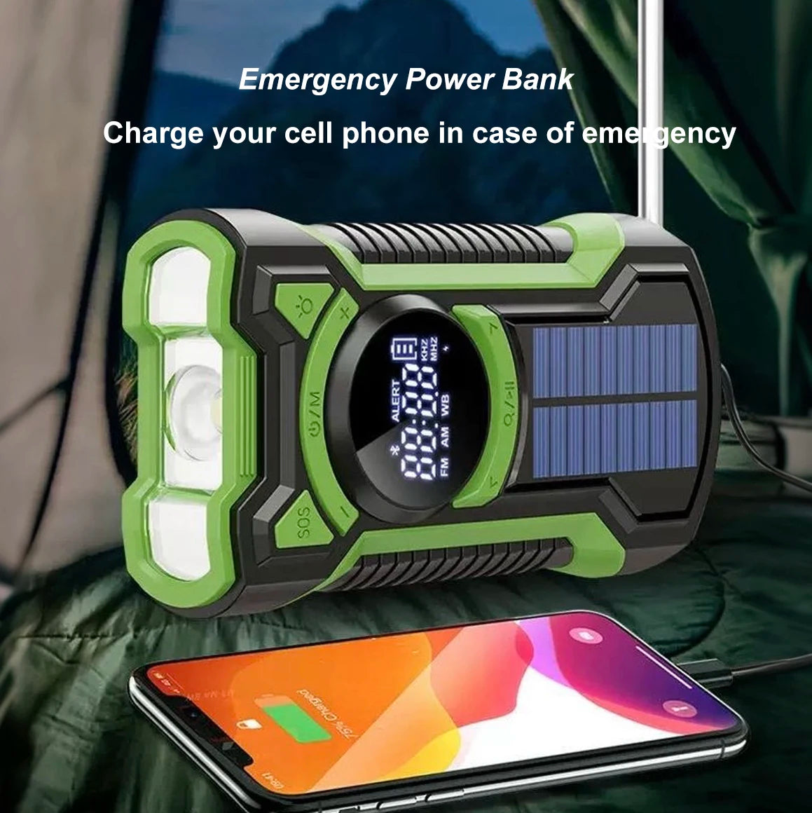 Emergency Crank Solar Radio 5000mAh Rechargeable Battery Portable AM/FM Radio with Bluetooth Auto Scan Waterproof LED Flashlight