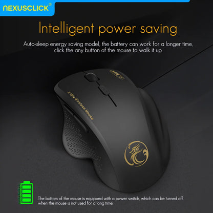 NexusClick 2.4G Wireless Silent Click Mouse,3 Adjustable DPI 6 Buttons Power Saving USB Plug Play Mice For Laptop Office Gaming