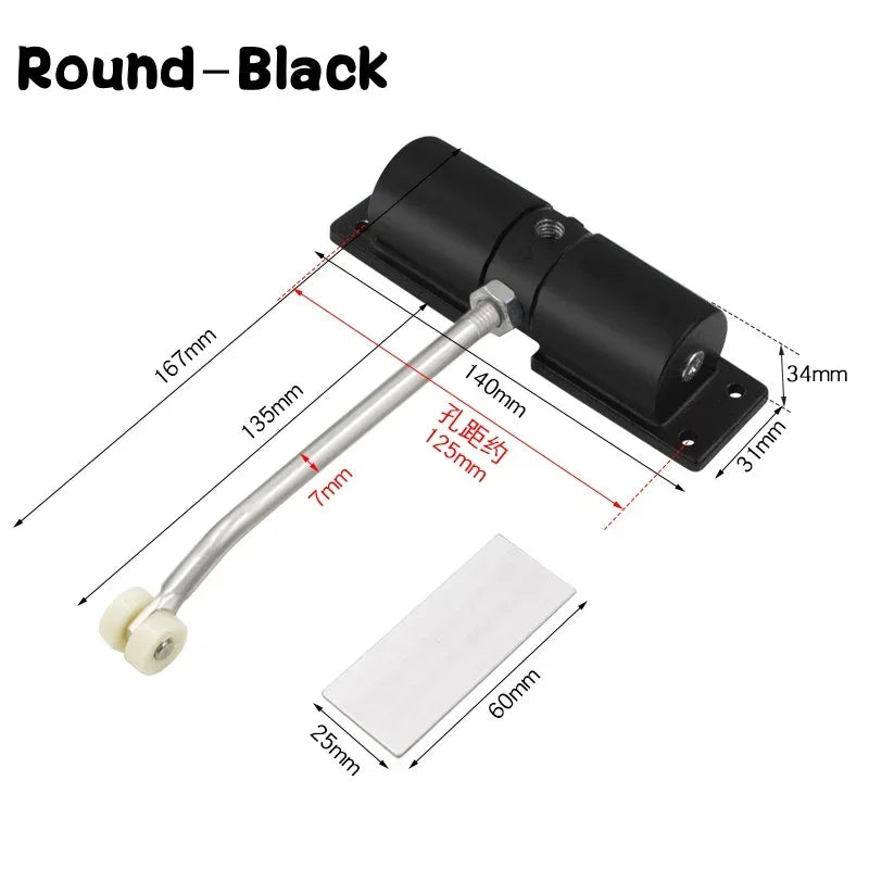 180 Degree Automatic Door Closer Metal Adjustable Heavy Duty Safety Spring Silence Durable Convert Hinged Door Interior Exterior