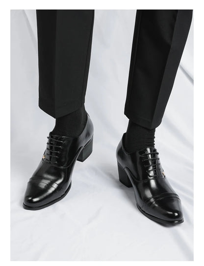 Premium Leather Men Shoes Slip On Loafers European Brand Business Casual Wedding Party Plaid Design Height Increasing