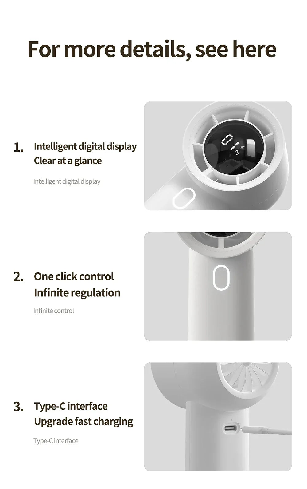 2025 New 3000mAh 100 Gears High Speed Fan Mini Air Conditioner Portable Fan Air Cooler with LED Display Screen Super Cool Wind