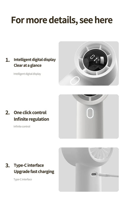 2025 New 3000mAh 100 Gears High Speed Fan Mini Air Conditioner Portable Fan Air Cooler with LED Display Screen Super Cool Wind