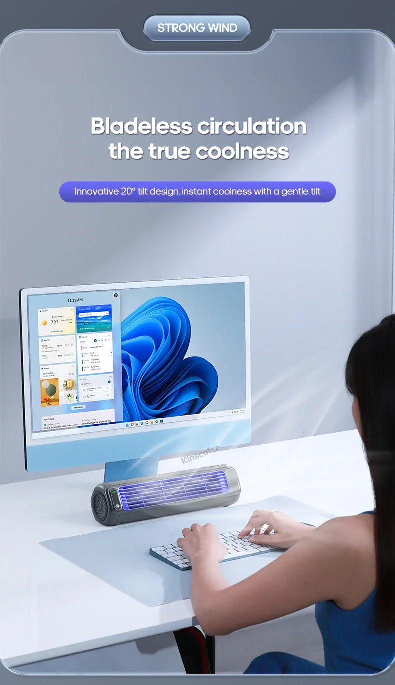 Portable Household Quiet Tower Fan 3 Speeds Wall Mounted Air Conditioning Fan 2000mAh Non-drilling Circulating Fan Room Kitchen