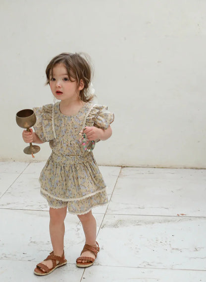 Kids Girls Cute Shirts and Shorts Skirts Outfit Set 2026 Summer New Korea Children Floral Fringed Shirts Skirts Clothes Set