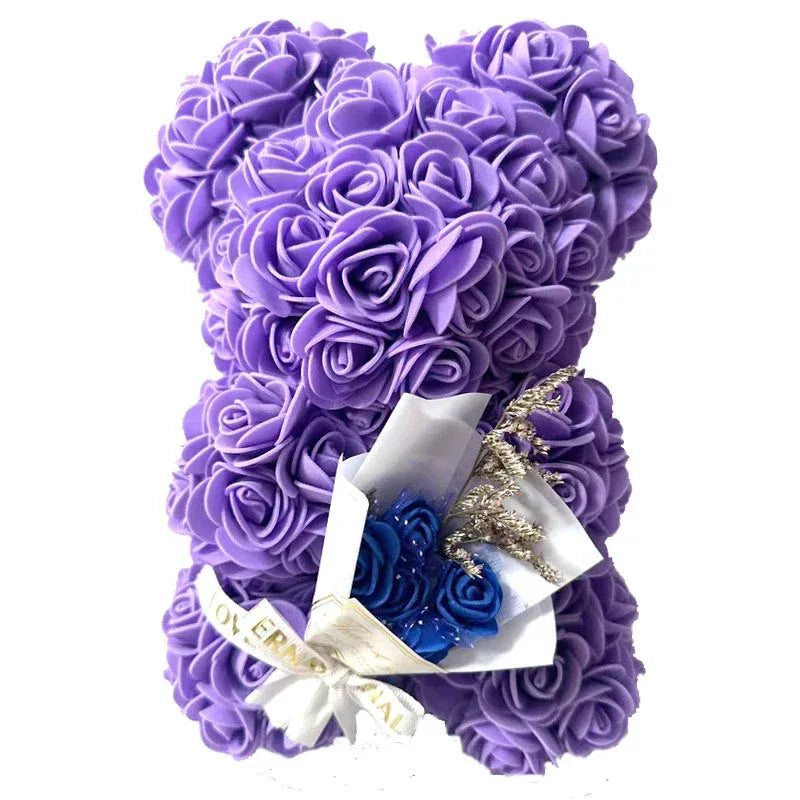 Hot 25cm Foam Rose Bear Desktop Ornament Gift Valentine's Day Home Wedding Party Fake Flower Decoration Figurine Atmosphere Prop