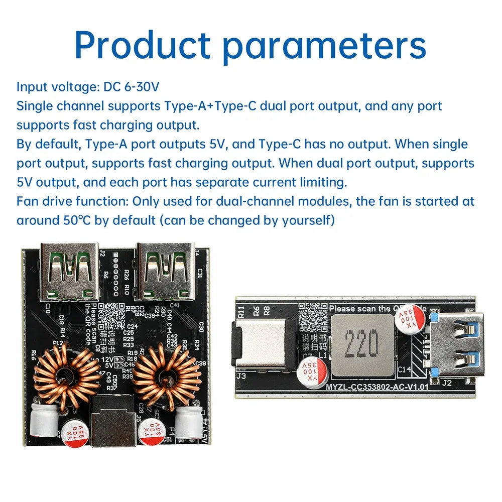 PD140W/PD100W Fast Charging Desktop Charger Module Full Protocol DIY Motherboard Single-Channel Dual-Channel Charger Module