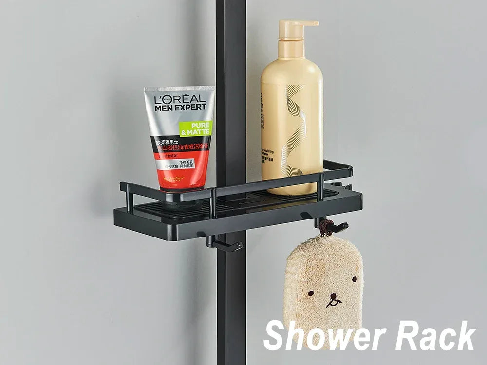 Chrome Brass Shower Faucet Set Rainfall Bathtub Tap With Bathroom Shelf 4 Function Height Adjust Shower Mixer Crane Fast Delivey