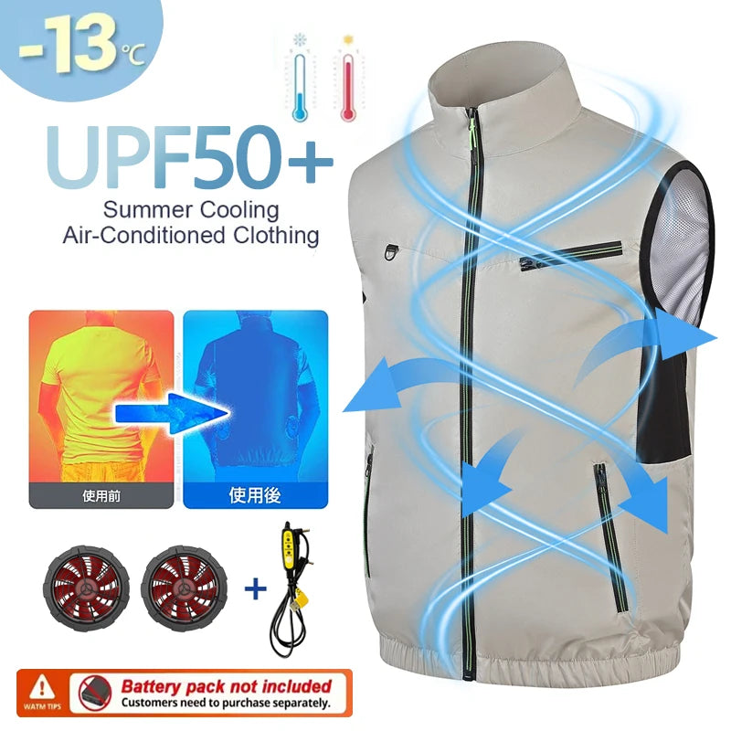 Summer cooling & heatstroke prevention fan vest, refrigerated outdoor waistcoat, fan work jacket, cooling vest, unisex style.