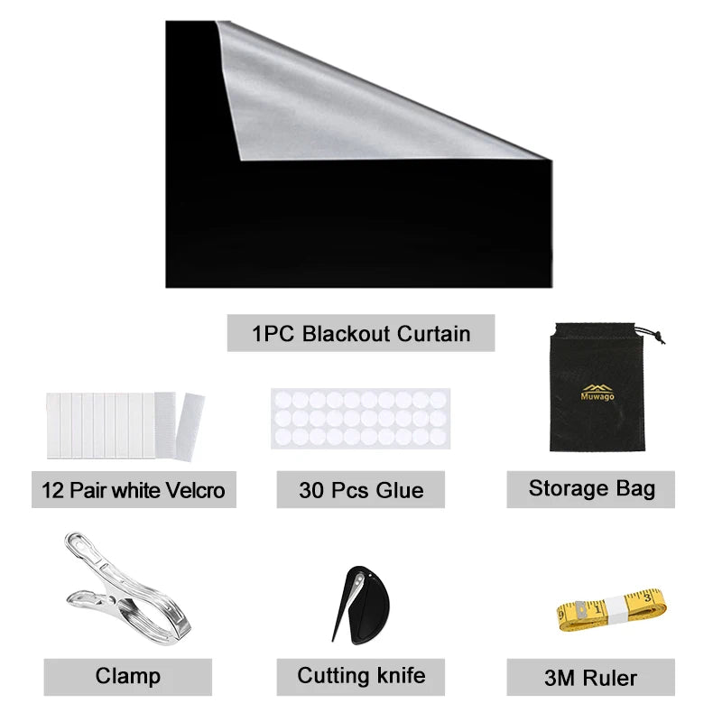 DIY Portable Travel 100% Blackout Curtain Portable Blocking Darkest Window Cloth for Living Room Home Non-perforated Black Cloth