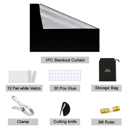 DIY Portable Travel 100% Blackout Curtain Portable Blocking Darkest Window Cloth for Living Room Home Non-perforated Black Cloth